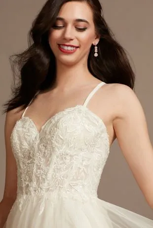 Sheer Boned Bodice Spaghetti Strap Wedding Dress - Image 5