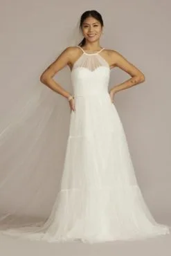 Halter Tulle Wedding Gown With Tiered Skirt