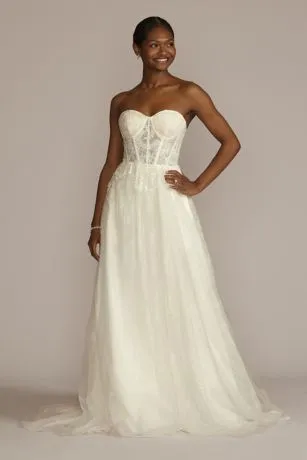 Floral Applique Corset Bodice Wedding Gown - Image 2