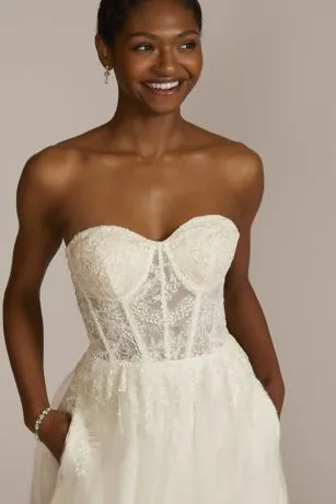 Floral Applique Corset Bodice Wedding Gown - Image 5