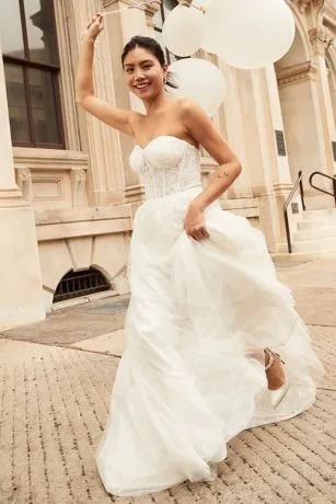 Floral Applique Corset Bodice Wedding Gown - Image 6