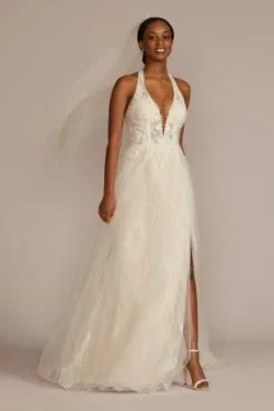 Lace Applique Halter A-Line Wedding Dress