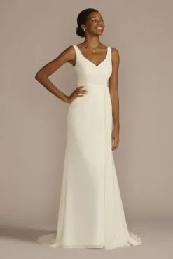 Pleated Chiffon V-Neck Tank A-Line Wedding Dress