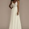 Lace Bodice Spaghetti Strap A-line Wedding Dress