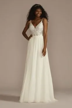 Lace Bodice Spaghetti Strap A-line Wedding Dress