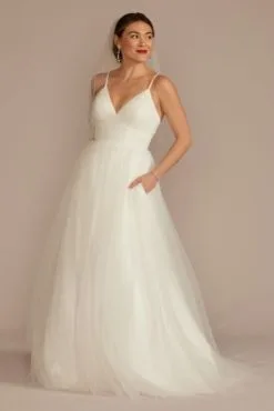 Beaded Strap Low Back Tulle A-Line Wedding Dress