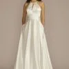 High Neck Satin A-Line Wedding Dress