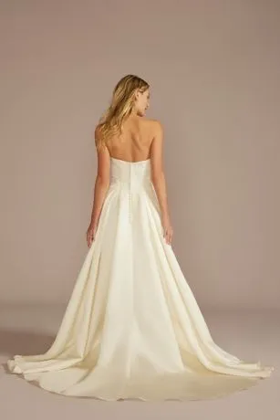 Embroidered Pleated Satin Ball Gown Wedding Dress - Image 2