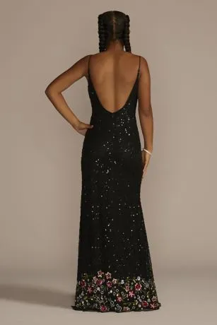 Allover Sequin Floral Embroidered V-Neck Sheath - Image 2