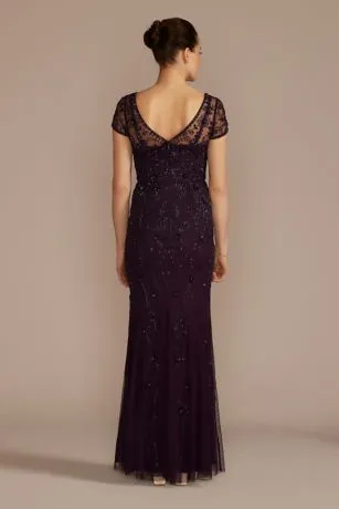 Short Sleeve Beaded Sheath Dress With Godets - Image 2