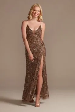 Beaded Sheath Gown With Illusion Cutout