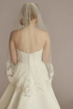 Embroidered Floral Applique Fingertip Veil