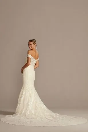 Beaded Lace Long Sleeve Off Shoulder Wedding Dress - Image 2