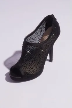 Crystal And Illusion Mesh Open Toe Shootie Sandals